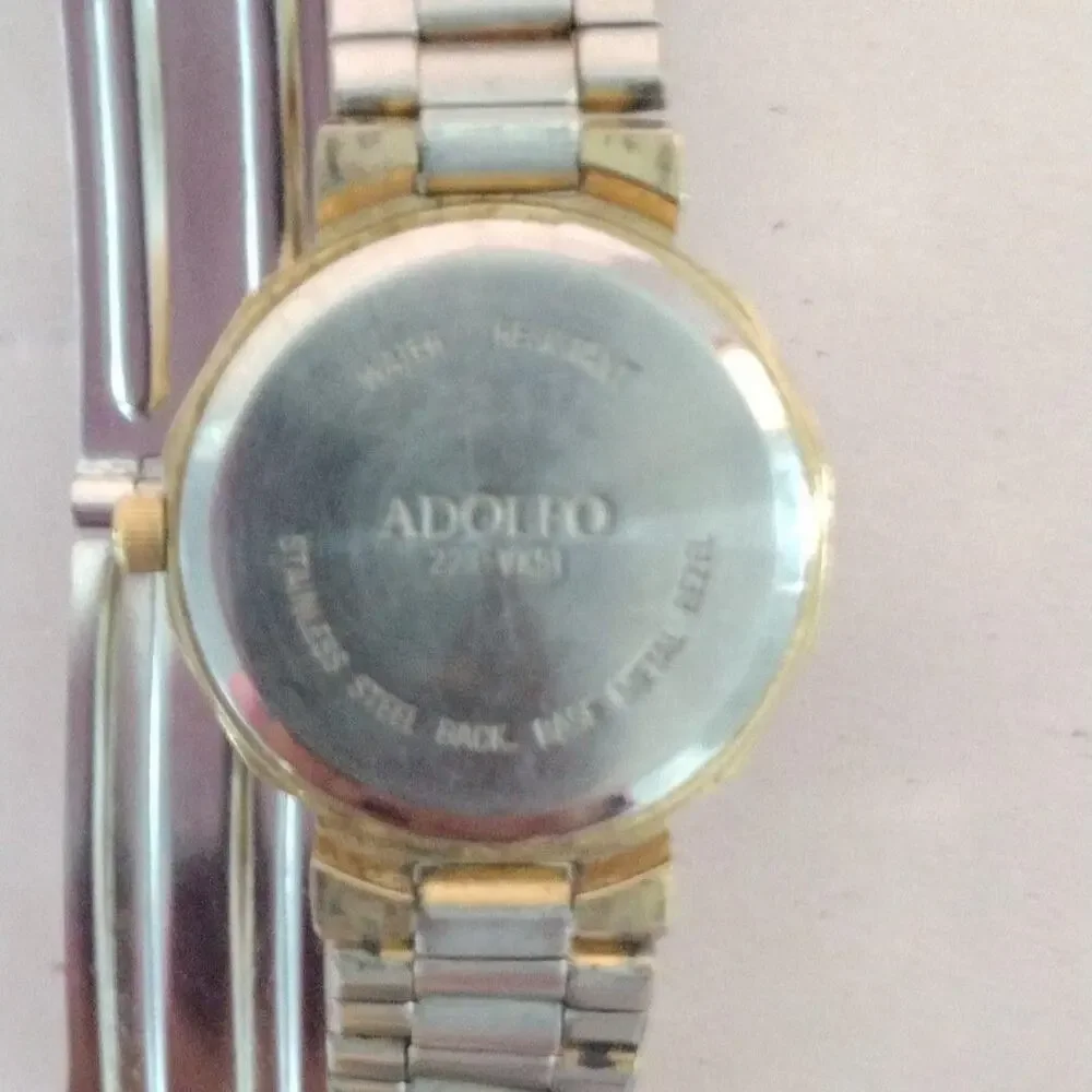 Adolfo Womens Watch Gold Tone Black Dial Bracelet Quartz Dress Needs Battery